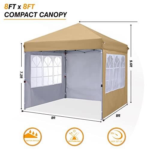         COOSHADE 8x8 Ft Pop up Canopy Tent Enclosed Instant Folding Canopy Shelter with Elegant Church Window Outdoor Pavilion Cater Party Wedding BBQ Events Tent(Beige)       