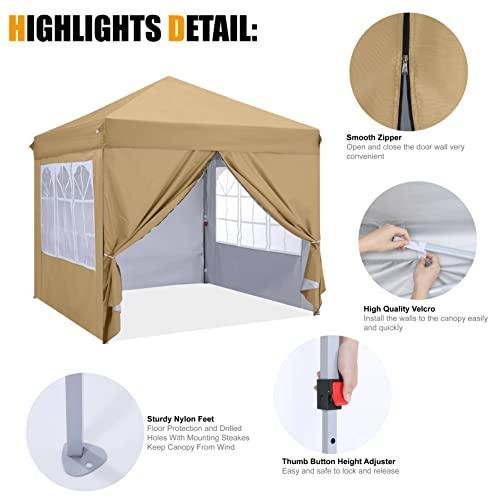         COOSHADE 8x8 Ft Pop up Canopy Tent Enclosed Instant Folding Canopy Shelter with Elegant Church Window Outdoor Pavilion Cater Party Wedding BBQ Events Tent(Beige)       