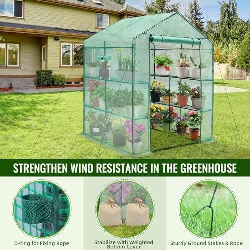         Greengro Greenhouse, 56 x 56 x 75'' Greenhouses for Outdoors, Durable Green House Kit with Window, Thicken PE Cover, 3 Tiers 8 Shelves, Heavy Duty Walk in Green Houses for Indoor Backyard Outside       