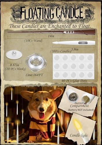         Floating Candles with Wand, Halloween Decoration 20 PCs Magic Hanging Candles, Flickering Warm Light Flameless Floating LED Candle with Wand Remote, Battery Operated Taper Candle Set for Theme Party       