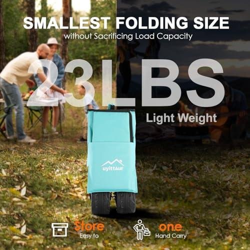         Collapsible Folding Wagon Cart Heavy Duty Foldable, Beach Wagon with Big Wheels for Sand, Utility Grocery Wagon with Side Pocket and Brakes for Camping Sports Outdoor Activities, Light Blue       