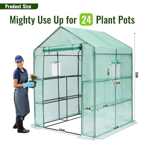         Greengro Greenhouse, 56 x 56 x 75'' Greenhouses for Outdoors, Durable Green House Kit with Window, Thicken PE Cover, 3 Tiers 8 Shelves, Heavy Duty Walk in Green Houses for Indoor Backyard Outside       
