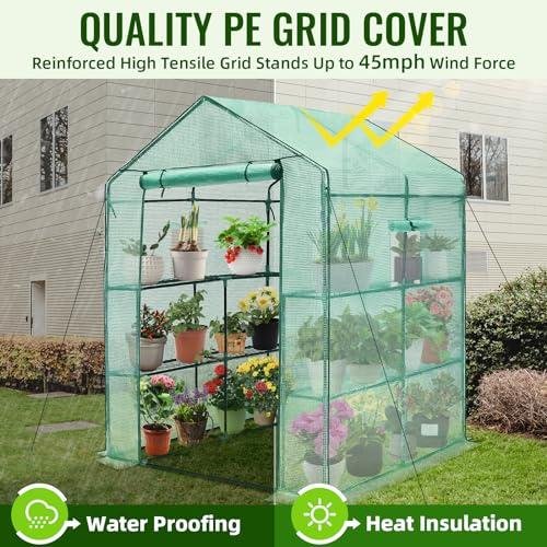         Greengro Greenhouse, 56 x 56 x 75'' Greenhouses for Outdoors, Durable Green House Kit with Window, Thicken PE Cover, 3 Tiers 8 Shelves, Heavy Duty Walk in Green Houses for Indoor Backyard Outside       