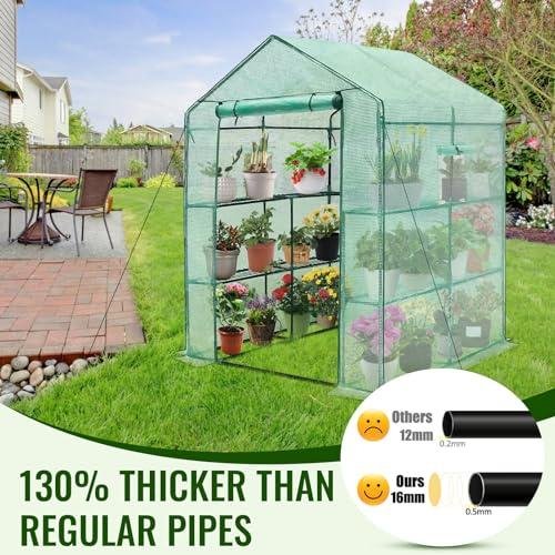         Greengro Greenhouse, 56 x 56 x 75'' Greenhouses for Outdoors, Durable Green House Kit with Window, Thicken PE Cover, 3 Tiers 8 Shelves, Heavy Duty Walk in Green Houses for Indoor Backyard Outside       